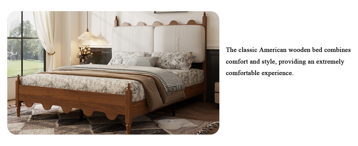 Queen Size Bed Frame with Upholstered Headboard
