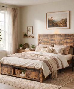 Queen Bed Frame with Upholstered Headboard