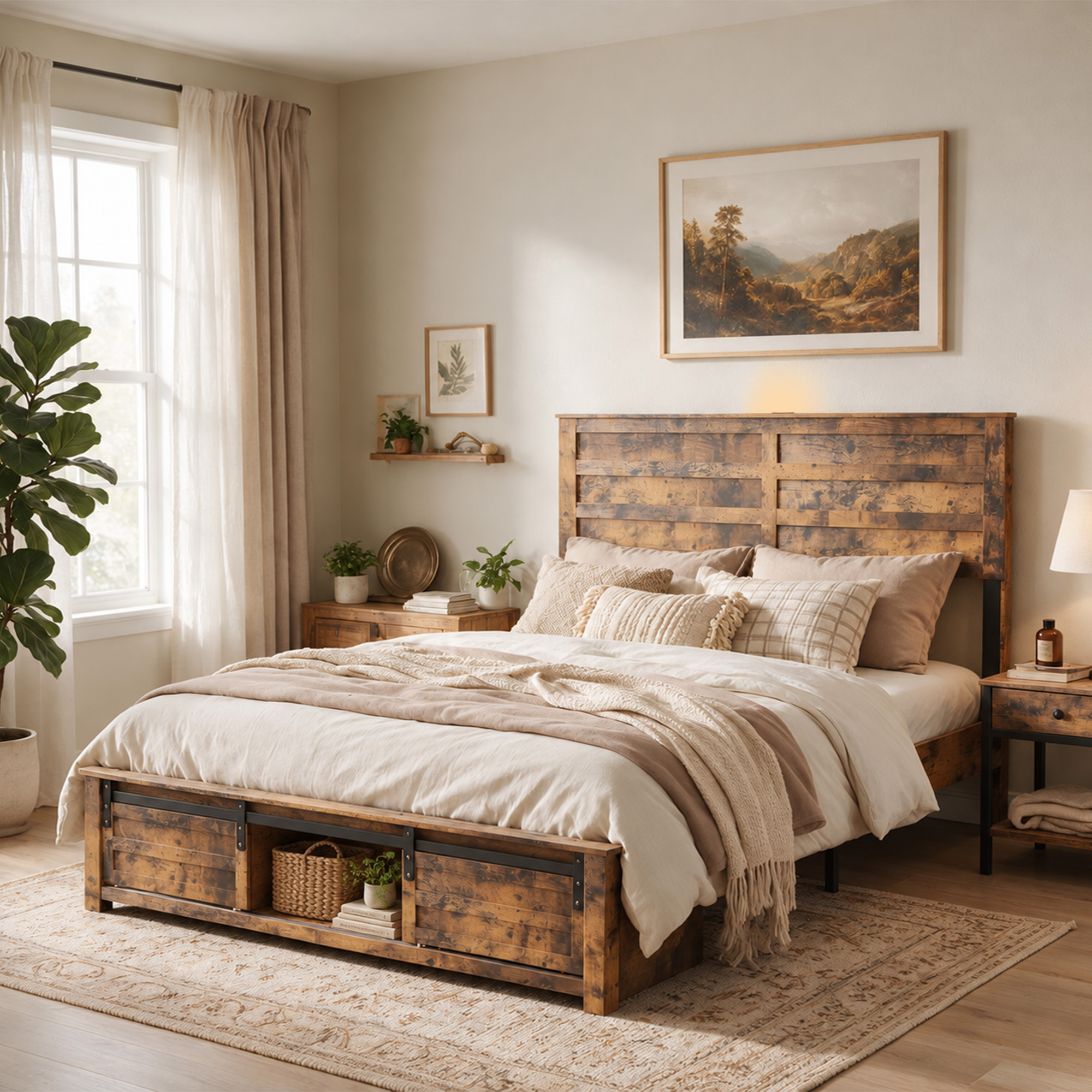 Queen Bed Frame with Upholstered Headboard