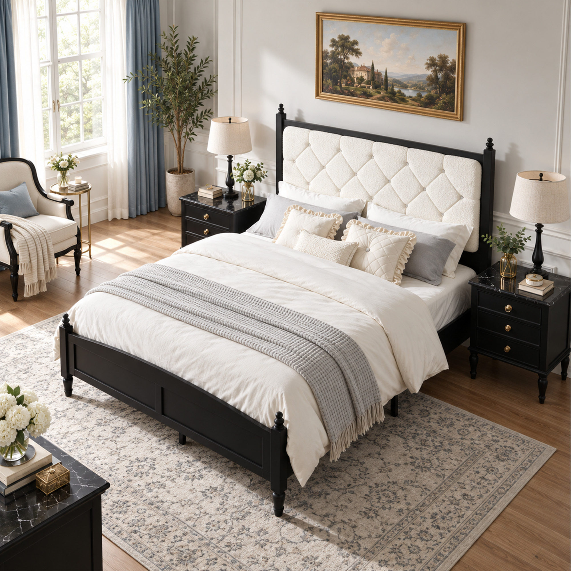 Queen Size Upholstered Platform Bed Frame