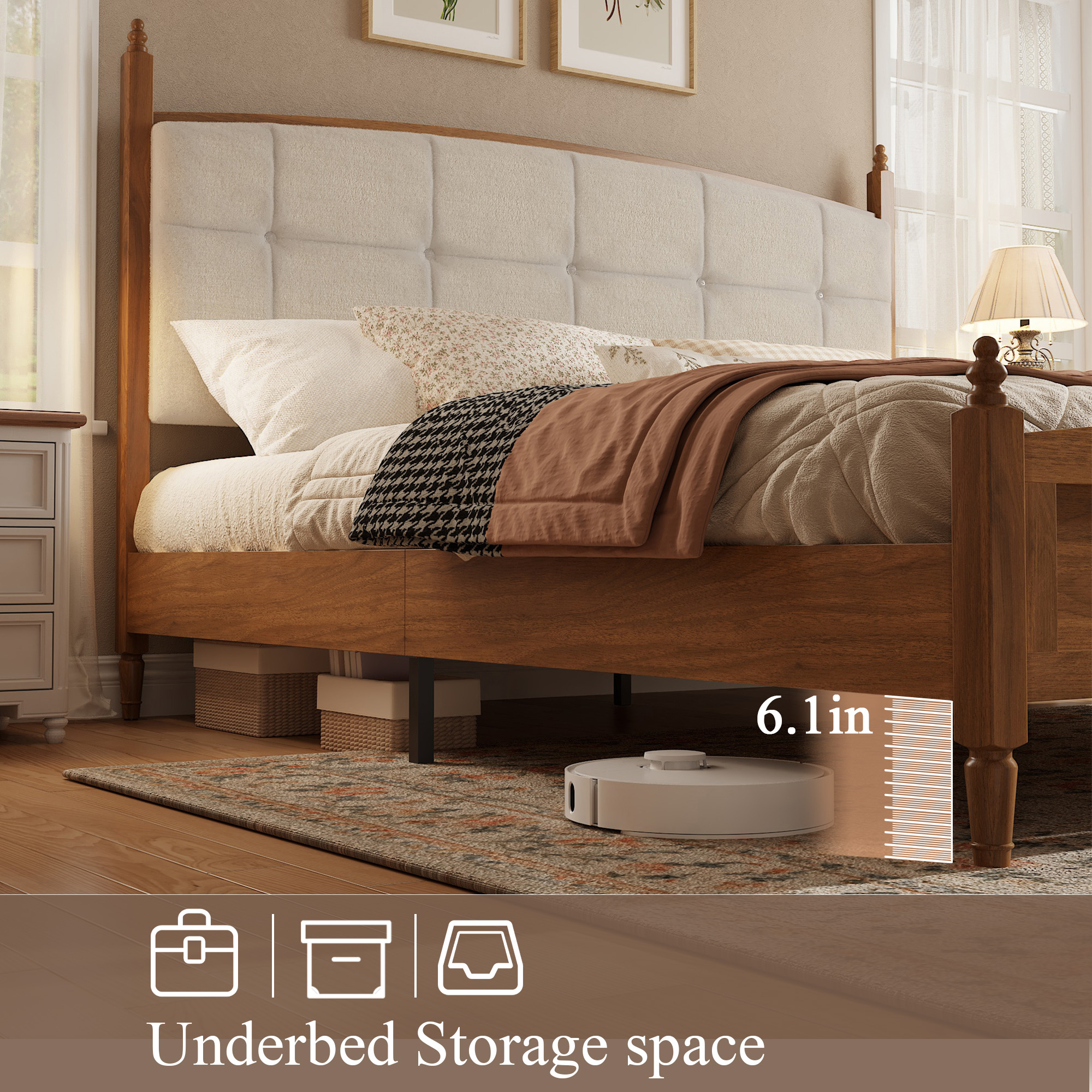 Vintage Spindle-Style Queen Size Bed Frame