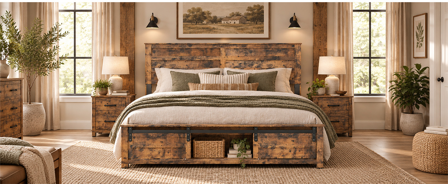 Queen Bed Frame with Upholstered Headboard