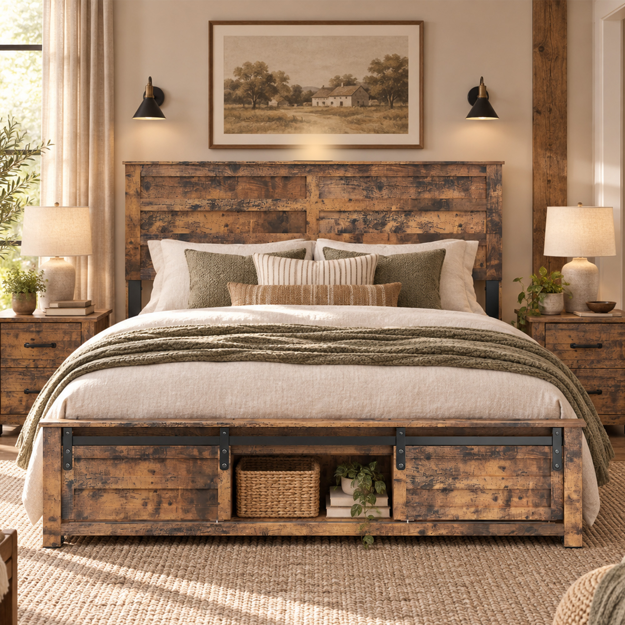Queen Bed Frame with Upholstered Headboard