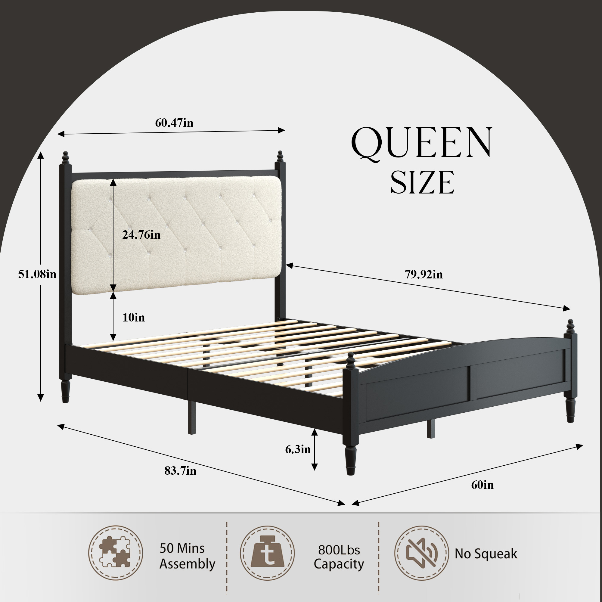 Queen Size Upholstered Platform Bed Frame