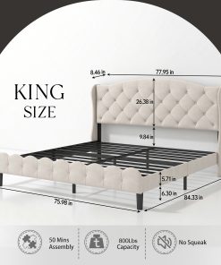 King Upholstered Platform Bed Frame