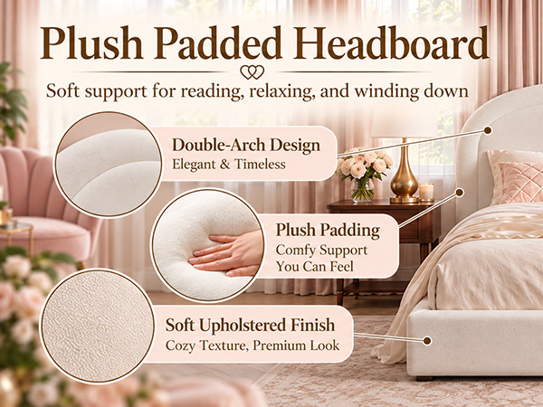 Queen Size Upholstered Platform Bed with Arched Headboard