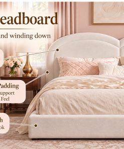 Queen Size Upholstered Platform Bed with Arched Headboard