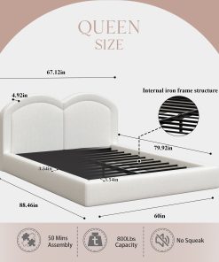 Queen Size Upholstered Platform Bed with Arched Headboard