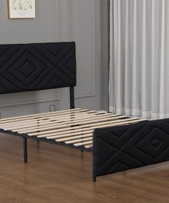 Full Size Boucle Bed Frame, Antique Black