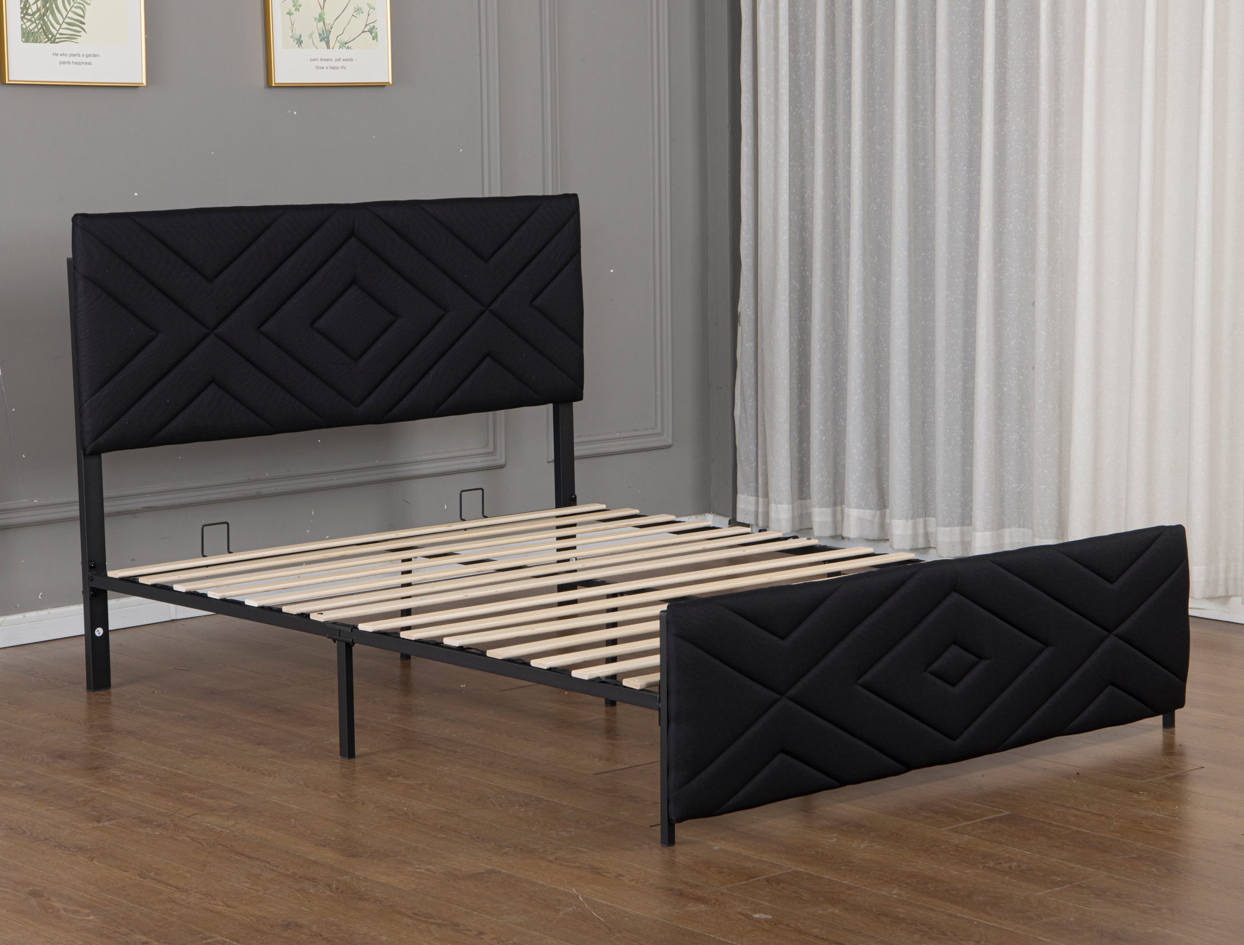 Full Size Boucle Bed Frame, Antique Black