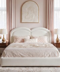 Queen Size Upholstered Platform Bed with Arched Headboard