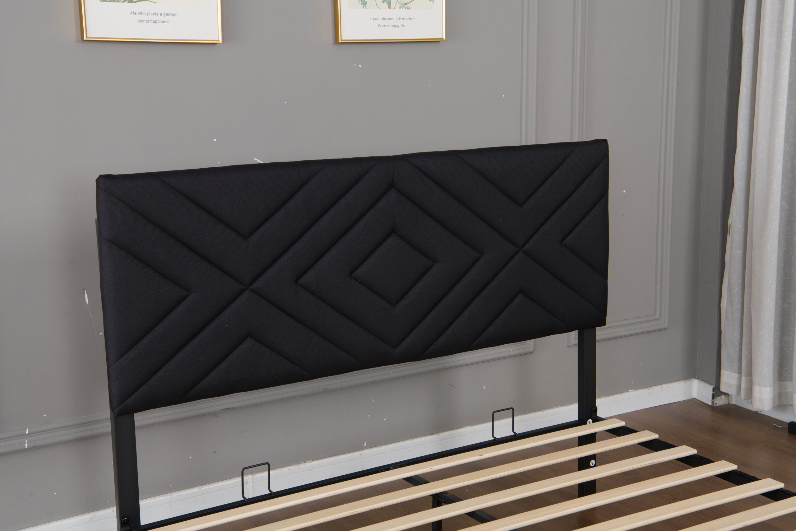 Full Size Boucle Bed Frame, Antique Black