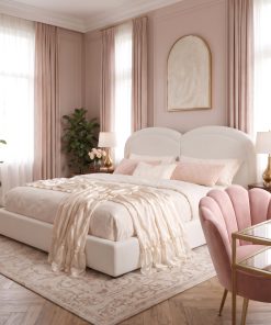 King Size Upholstered Platform Bed With Arched Headboard
