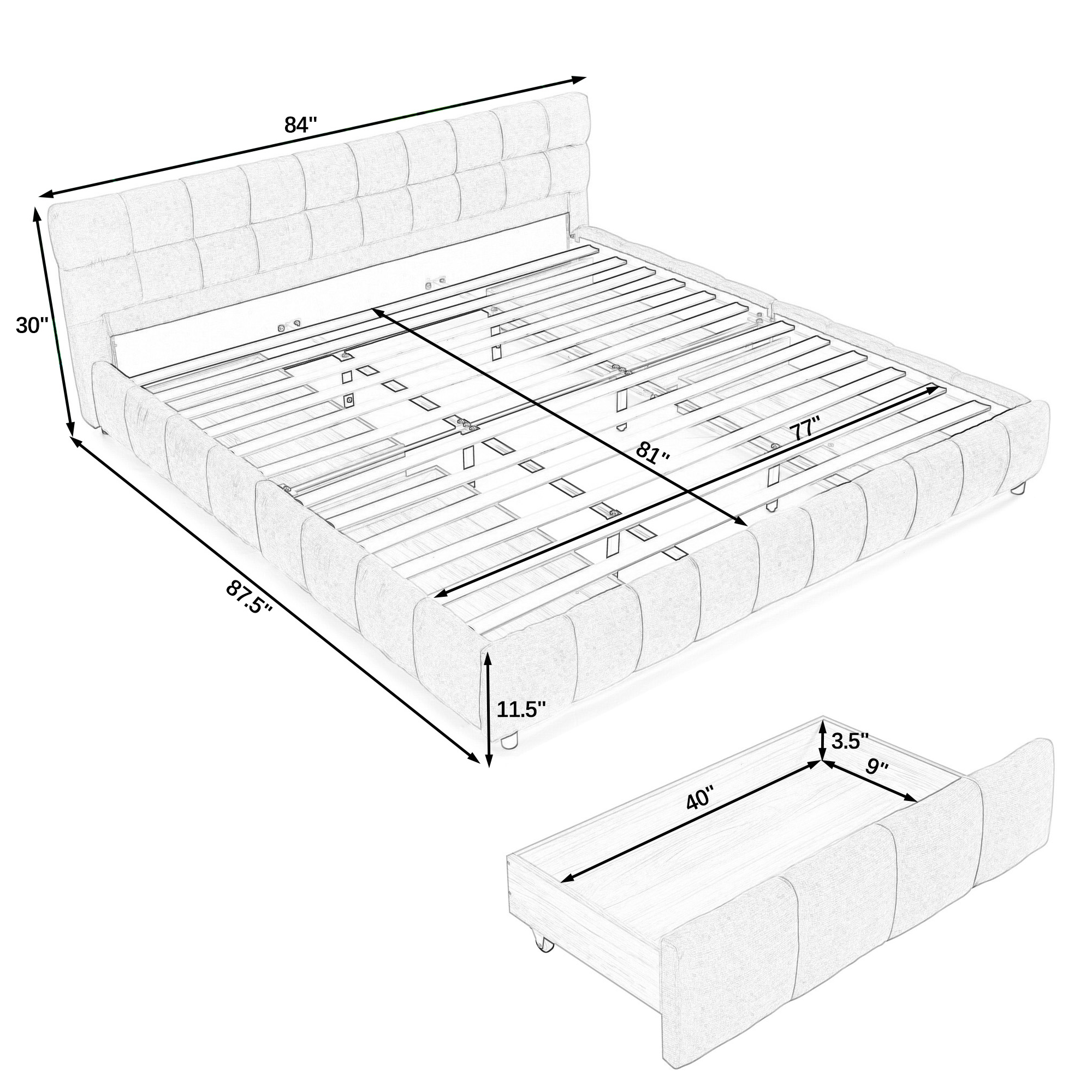 King Size Upholstered Bed Frame