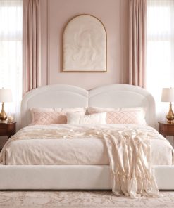 King Size Upholstered Platform Bed With Arched Headboard