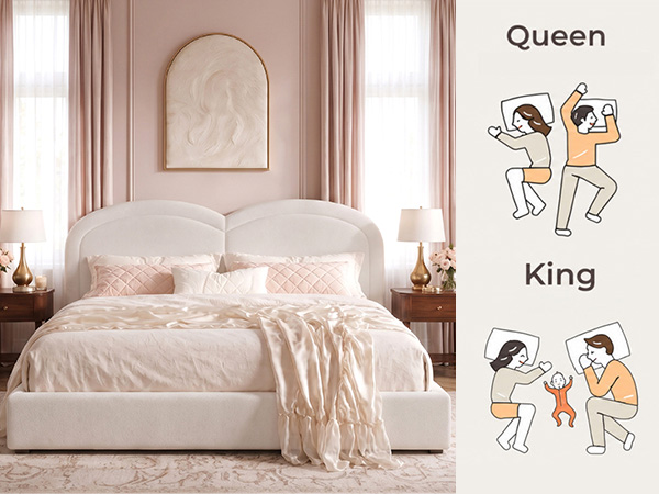 Queen Size Upholstered Platform Bed with Arched Headboard