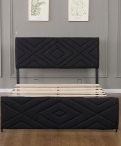 Full Size Boucle Bed Frame, Antique Black