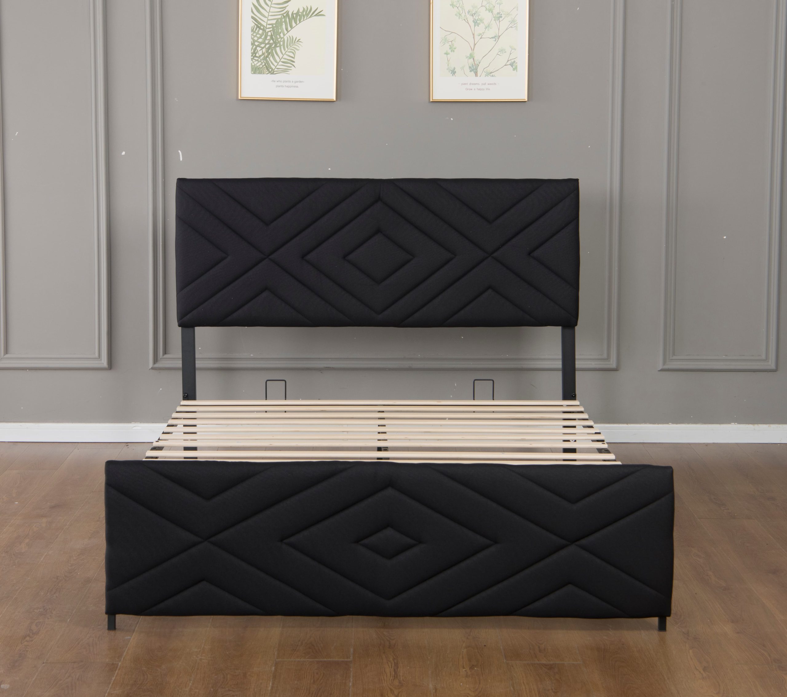 Full Size Boucle Bed Frame, Antique Black