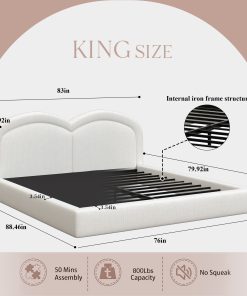 King Size Upholstered Platform Bed With Arched Headboard