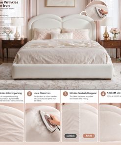 Queen Size Upholstered Platform Bed with Arched Headboard