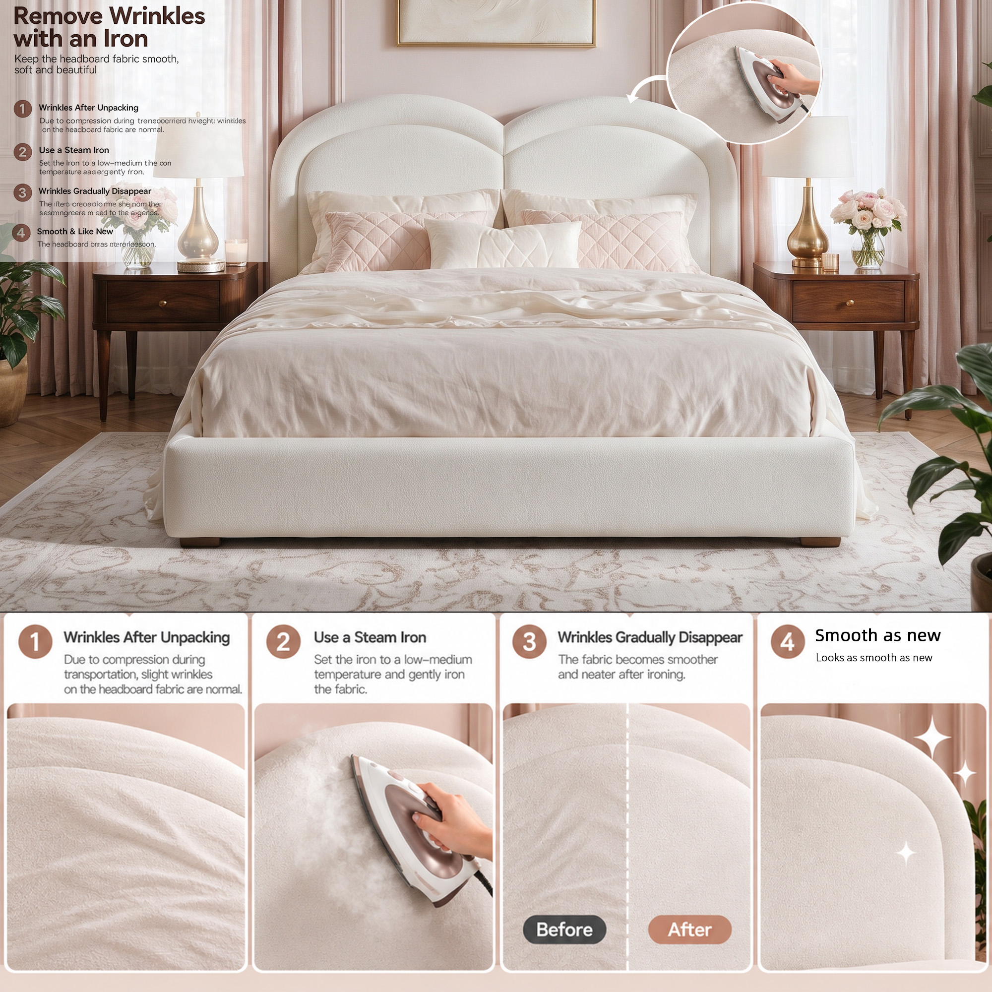Queen Size Upholstered Platform Bed with Arched Headboard