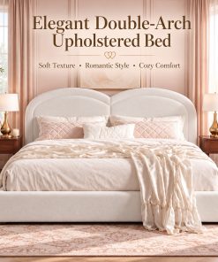 King Size Upholstered Platform Bed With Arched Headboard