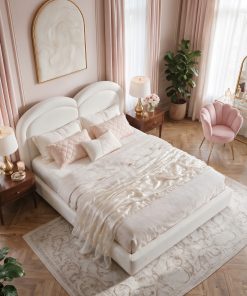 Queen Size Upholstered Platform Bed with Arched Headboard
