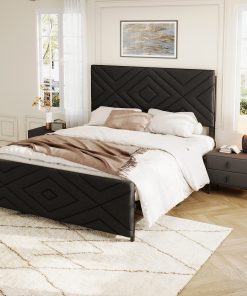 Full Size Boucle Bed Frame, Antique Black
