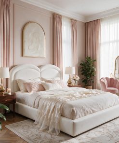 Queen Size Upholstered Platform Bed with Arched Headboard