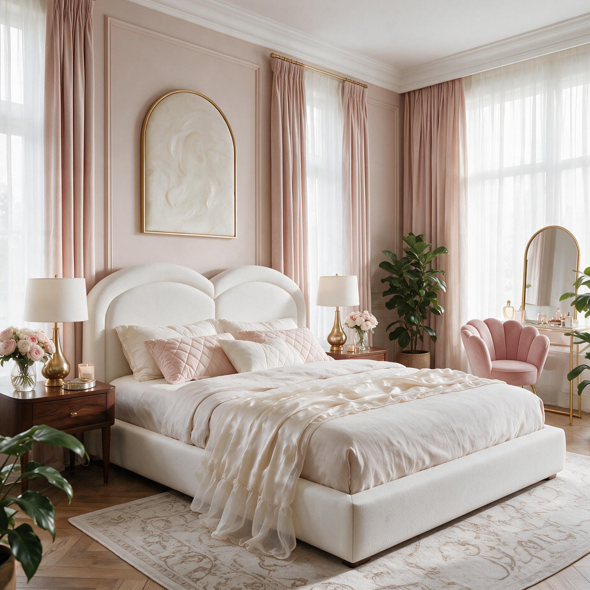 Queen Size Upholstered Platform Bed with Arched Headboard