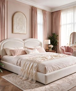 King Size Upholstered Platform Bed With Arched Headboard