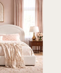 Queen Size Upholstered Platform Bed with Arched Headboard