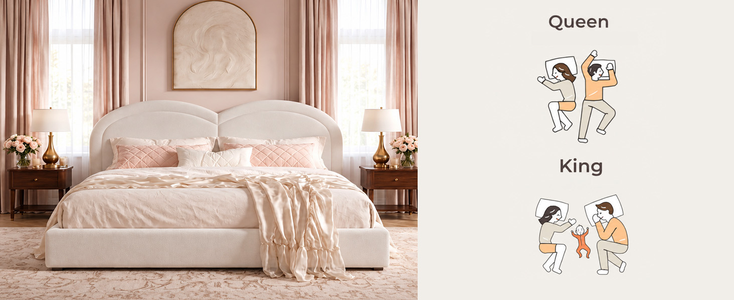 Queen Size Upholstered Platform Bed with Arched Headboard