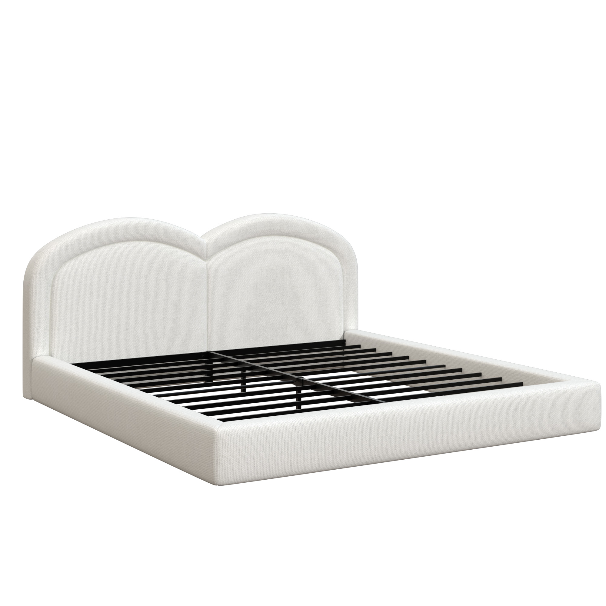 King Size Upholstered Platform Bed With Arched Headboard