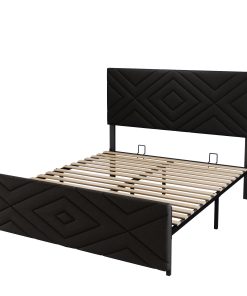 Full Size Boucle Bed Frame, Antique Black