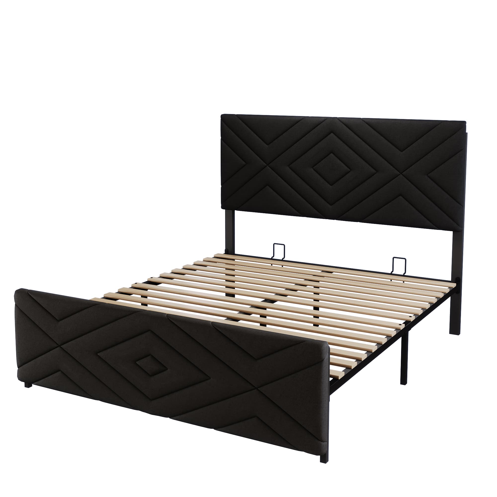 Full Size Boucle Bed Frame, Antique Black