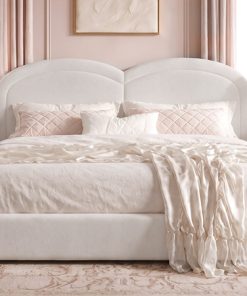 Queen Size Upholstered Platform Bed with Arched Headboard
