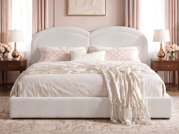 Queen Size Upholstered Platform Bed with Arched Headboard