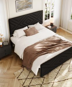 Full Size Boucle Bed Frame, Antique Black