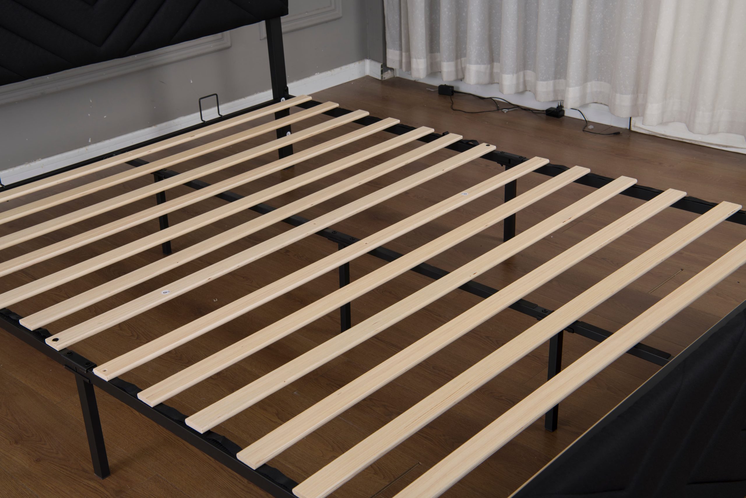 Full Size Boucle Bed Frame, Antique Black