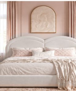 Queen Size Upholstered Platform Bed with Arched Headboard