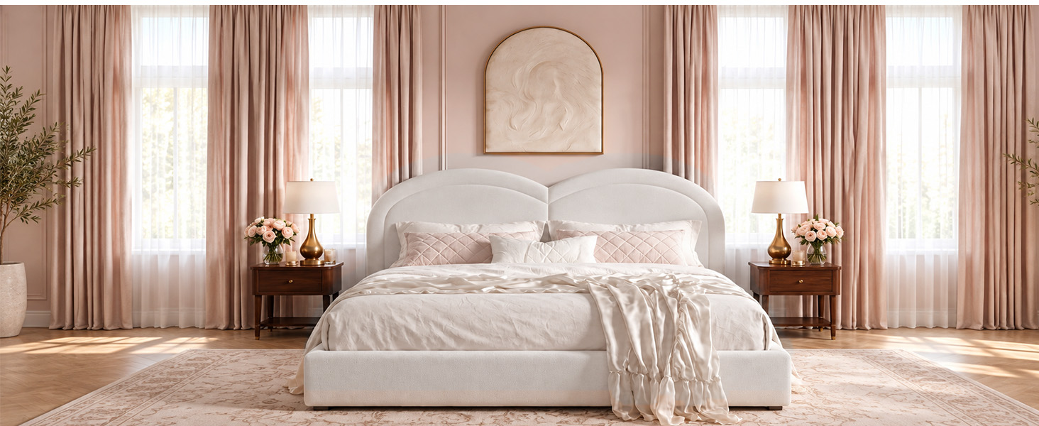 Queen Size Upholstered Platform Bed with Arched Headboard