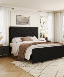 Full Size Boucle Bed Frame, Antique Black