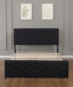 Full Size Boucle Bed Frame, Antique Black