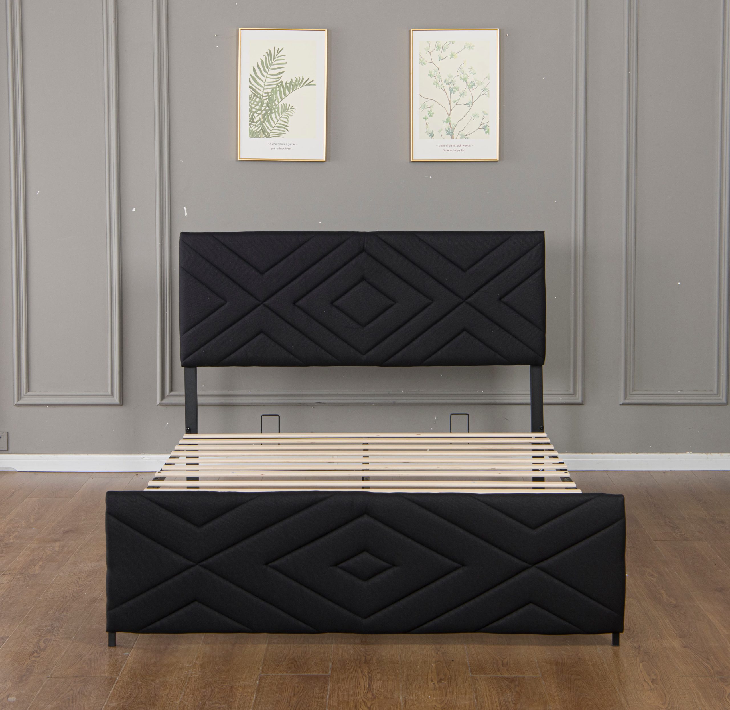 Full Size Boucle Bed Frame, Antique Black