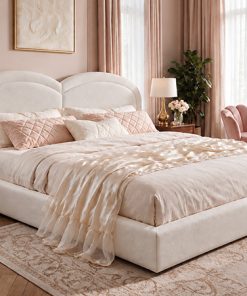 Queen Size Upholstered Platform Bed with Arched Headboard