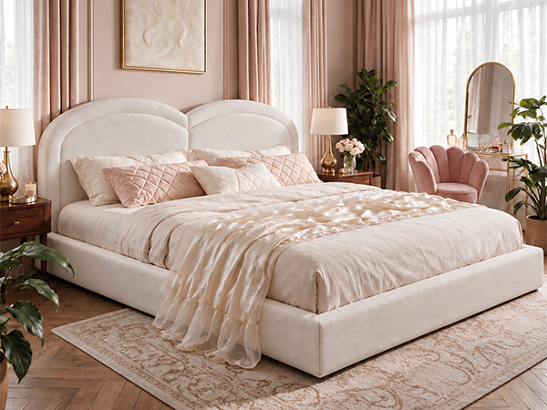 Queen Size Upholstered Platform Bed with Arched Headboard
