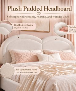 King Size Upholstered Platform Bed With Arched Headboard