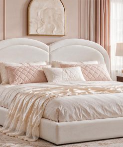 Queen Size Upholstered Platform Bed with Arched Headboard