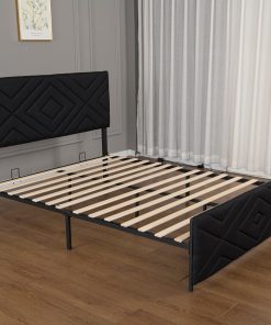 Full Size Boucle Bed Frame, Antique Black
